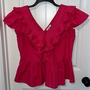 NWOT Women's Pink Ruffle V-Neck Peplum Top